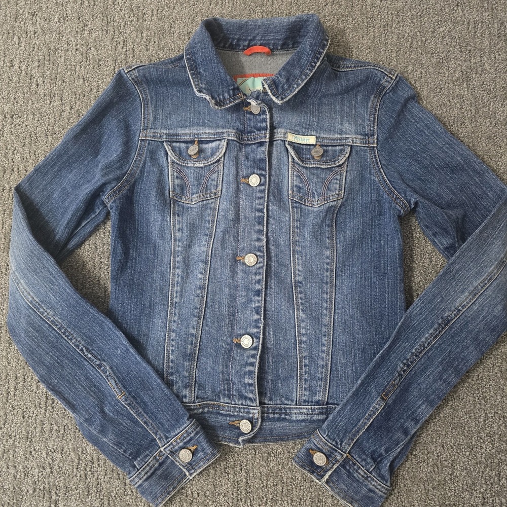 Vtg Y2K Hollister Womens Denim Jacket  Blue Fitted Jean Trucker Junior Size M